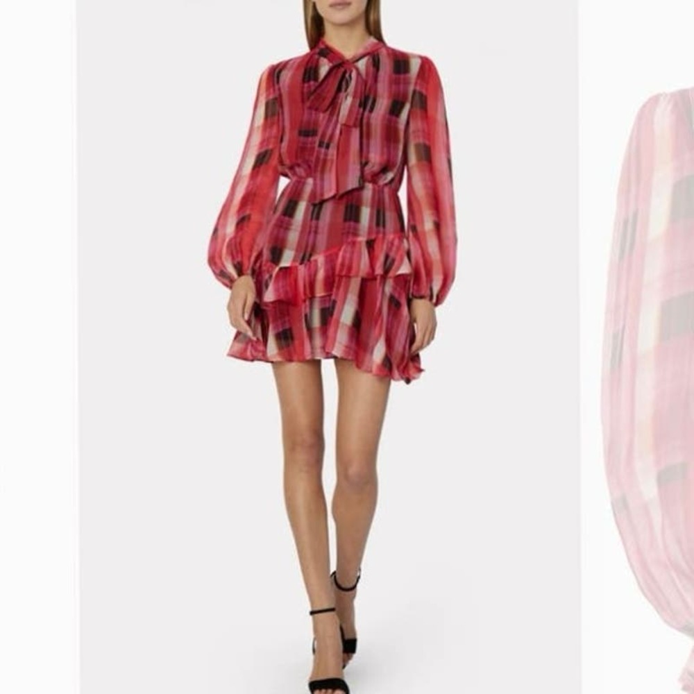 Milly   Plaid Preppy   Lightweight Flowing Dress.  
Shades of pinks and black.